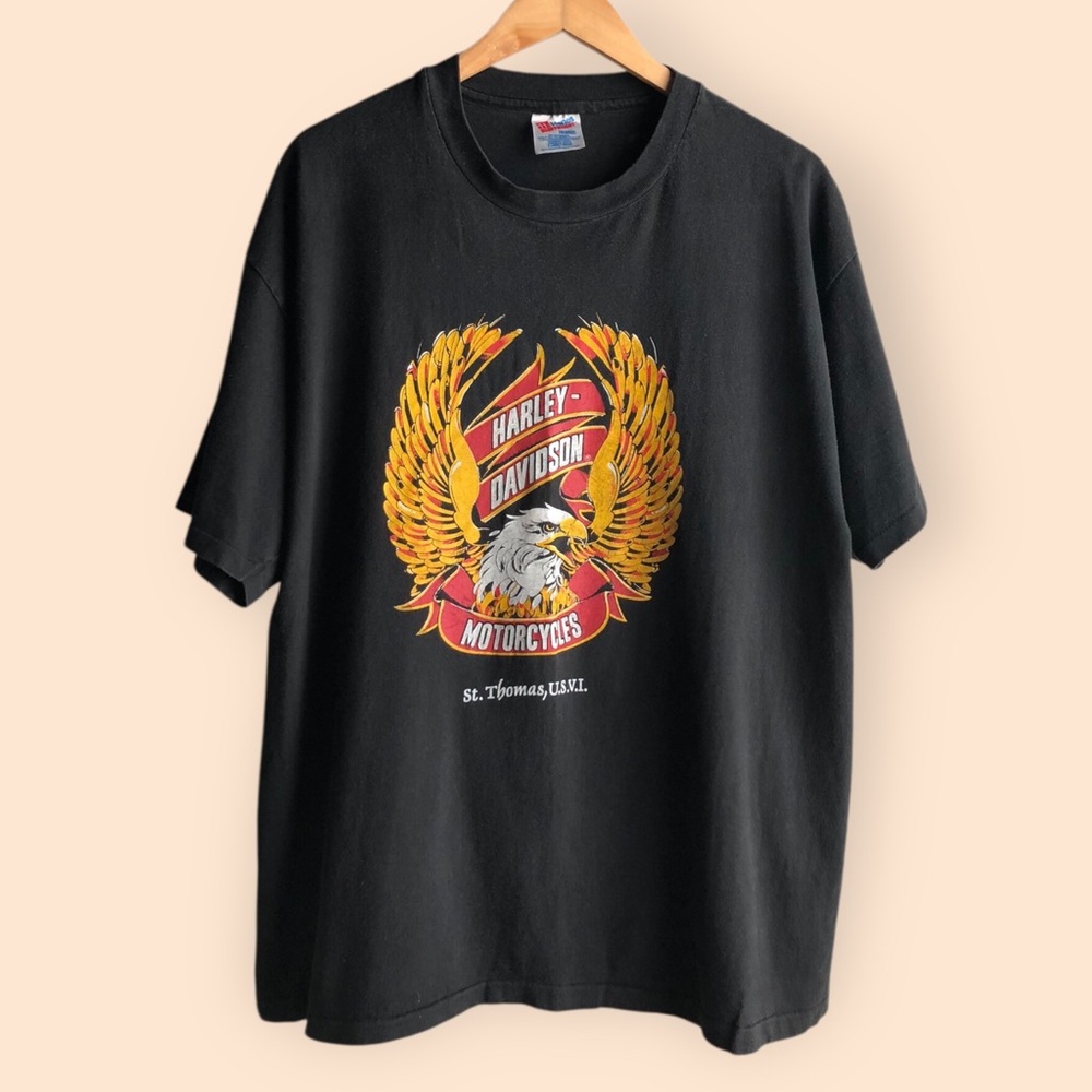Vintage 80s Harley Davidson Motorcycles St. Thomas Single Stitch T-shirt MENS XL